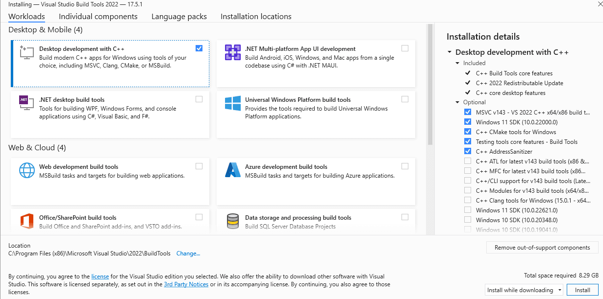 Desktop development with C++ workload