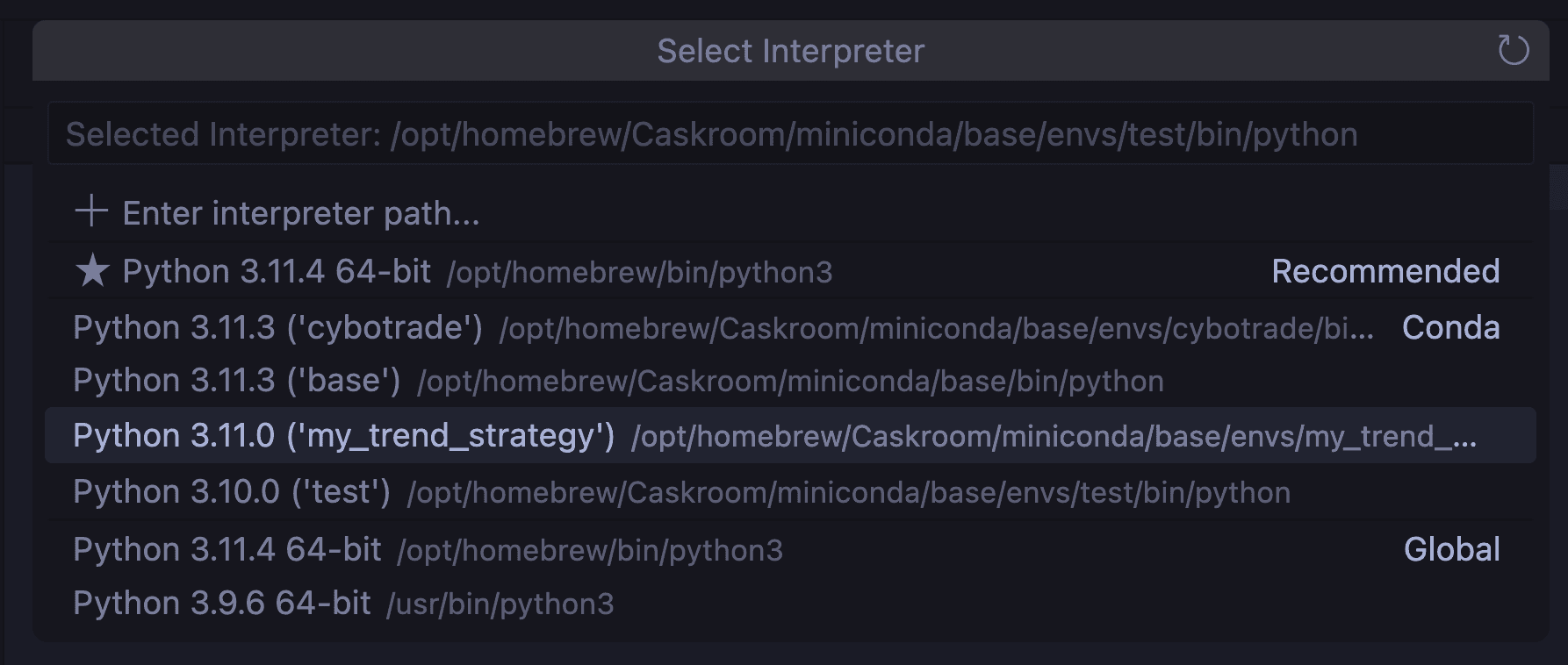 VSCode select Python interpreter